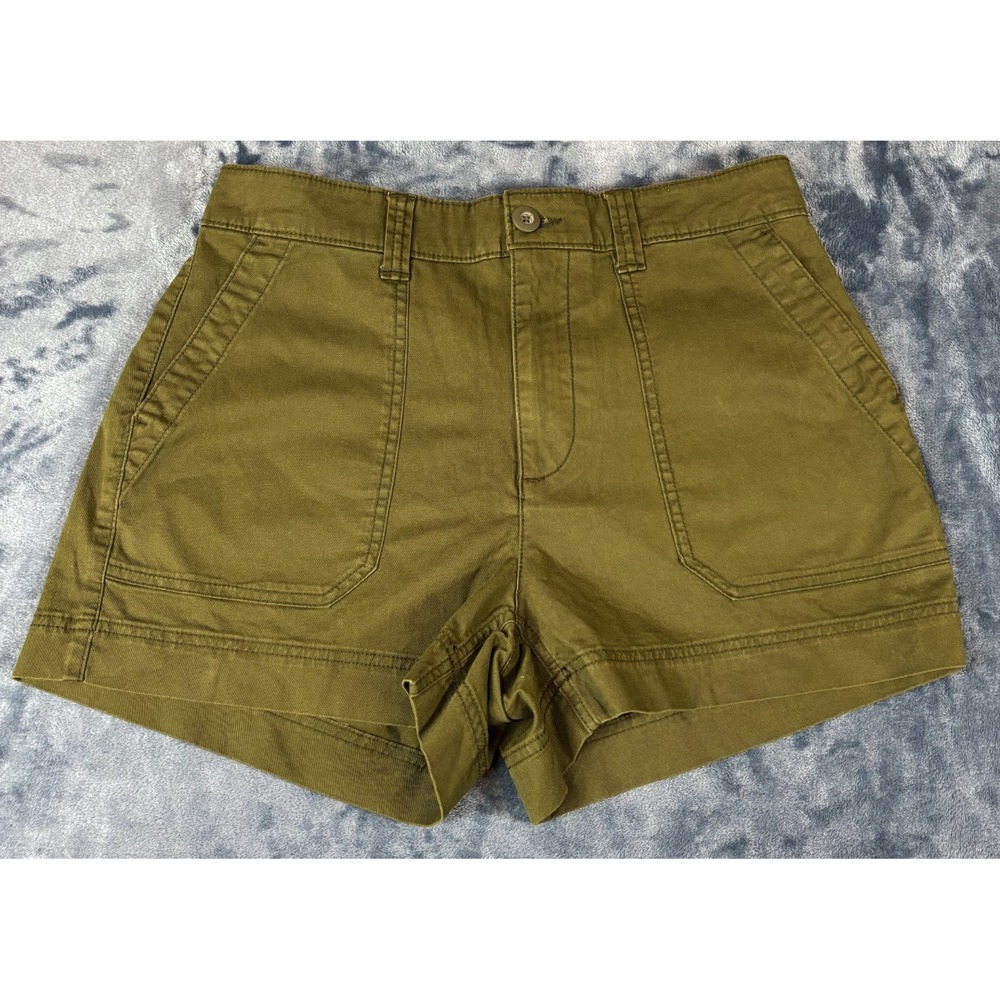 Old Navy Womens High Rise OG Chino Shorts Green Flat Front Regular Fit Comfort M